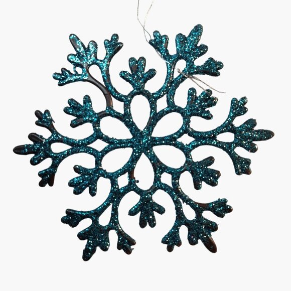 Holiday Time 12 Blue Glitter Snowflake Christmas Ornaments 4 x 4 inch - Picture 2 of 7